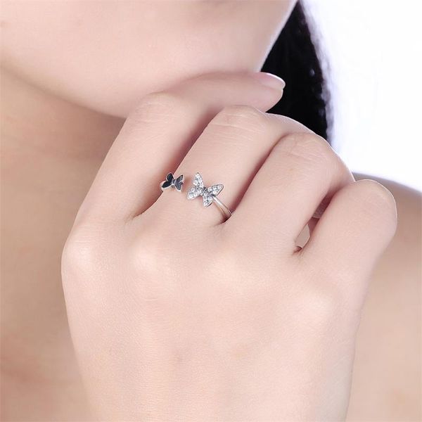 

cluster rings ypay 100% real 925 sterling silver dazzling zircon butterfly open finger for women fine accessories jewelry gift ymr040, Golden;silver