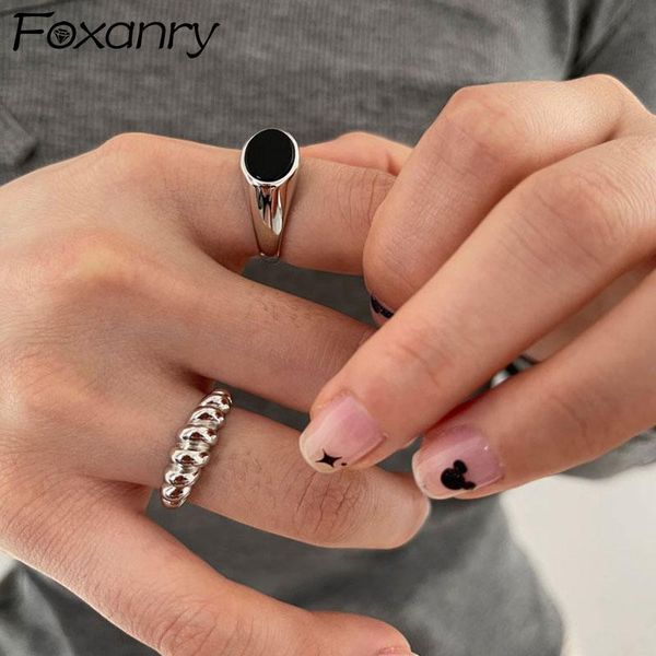 

cluster rings foxanry 925 sterling silver for women trend party jewelry vintage black geometric twist accessories sweet lover gifts, Golden;silver