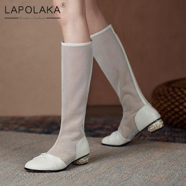 

boots lapolaka design genuine leather quality ins fashion woman shoes breathable comfy zip mesh summer boot lady, Black