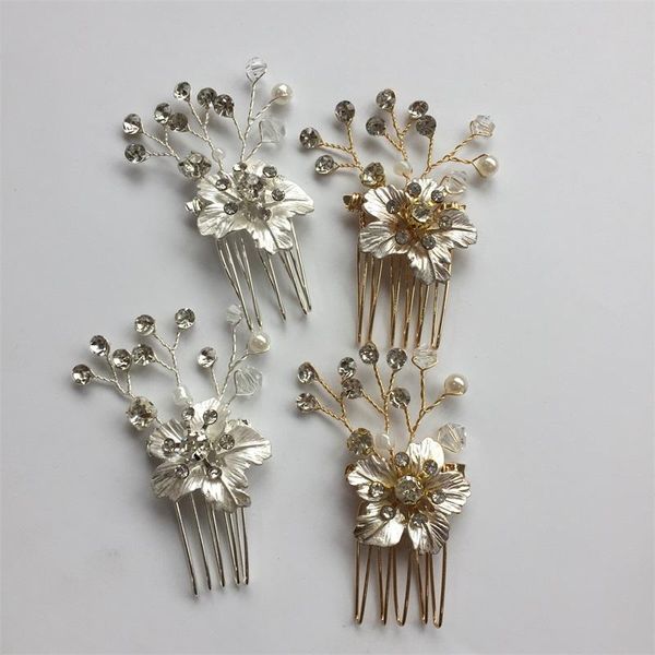 

hair clips & barrettes copper wire fashion korean women comb bride wedding clip handmade flowers beads decoration ladies hairs accessories, Golden;silver
