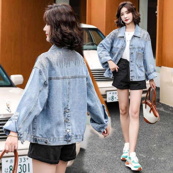 

sequin heavy industry denim jacket women's short style small man jacket fashion spring and autumn, Black;brown