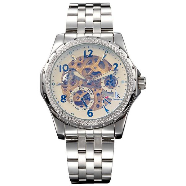 

colouring automatic mechanical watches skeleton luxury brand watch stainless steel sport mens wrist male relogios wristwatches, Slivery;brown