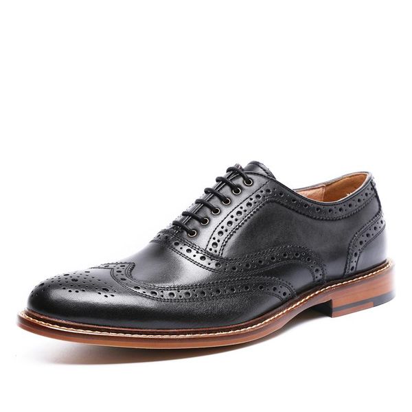 

british style full grain leather shoes men carving oxford vintage design carved brogue business size 38-44 dress, Black
