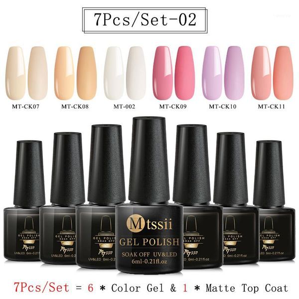 

mtssii 7 pcs gel nail polish kit bright color semi permanent uv led manicure varnish hybrid spring lacquer matte coat1