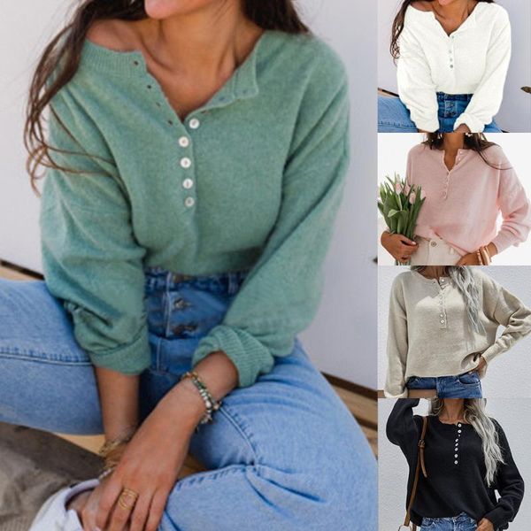 

women's sweaters 2021 autumn winter casual loose long sleeve v-neck breasted knitted sweater pullover for women, White;black