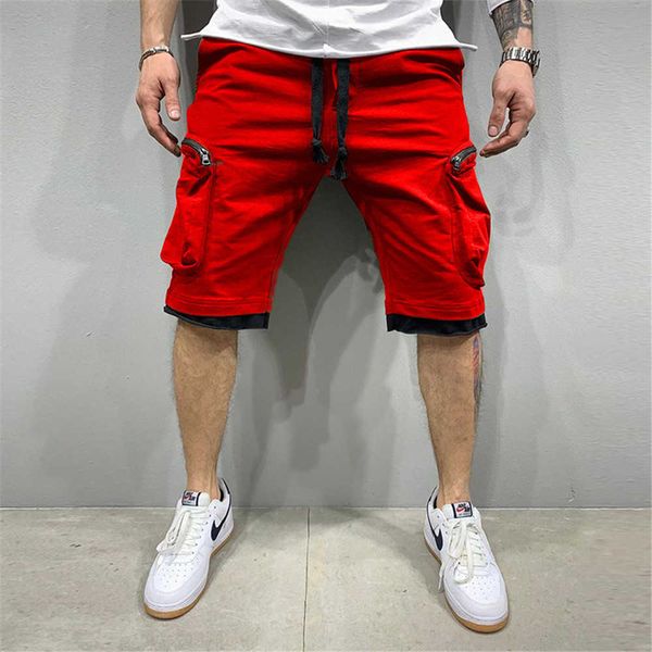 Cales de vero hip hop 2020 preto fitas streetwear bermuda homem shorts multi-bolso punk casual na altura do joelho calas cur X0601