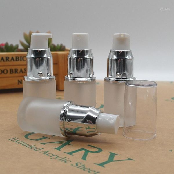 

storage bottles & jars 15ml frosted glass press pump bottles, with shiny silver pump,empty lotion bottles,cosmetic spray f213