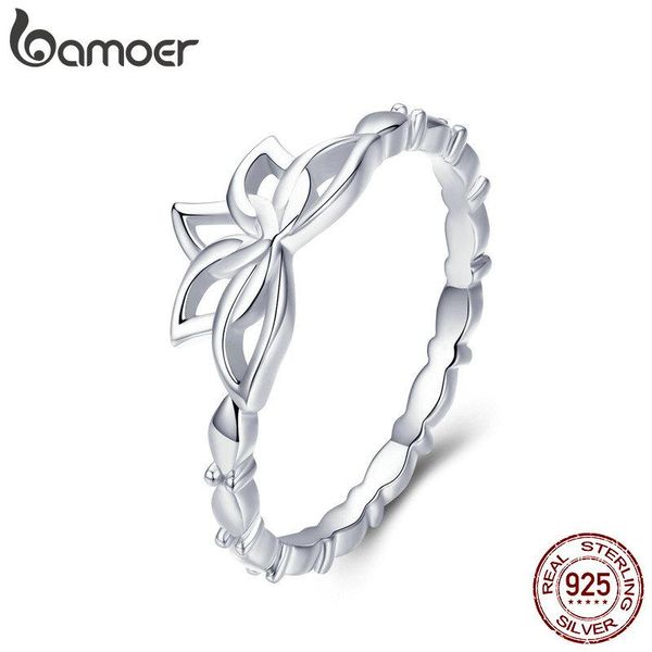 

cluster rings bamoer elegant authentic 925 sterling silver lotus flower finger for women jewelry bsr018, Golden;silver