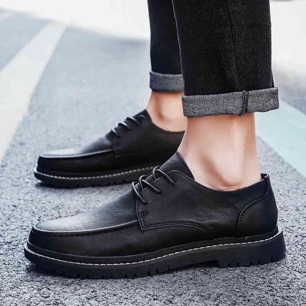 

dress shoes men casual lace up leather sneakers outdoor comfortable walking lightweight rubber shoes c9dz, Black