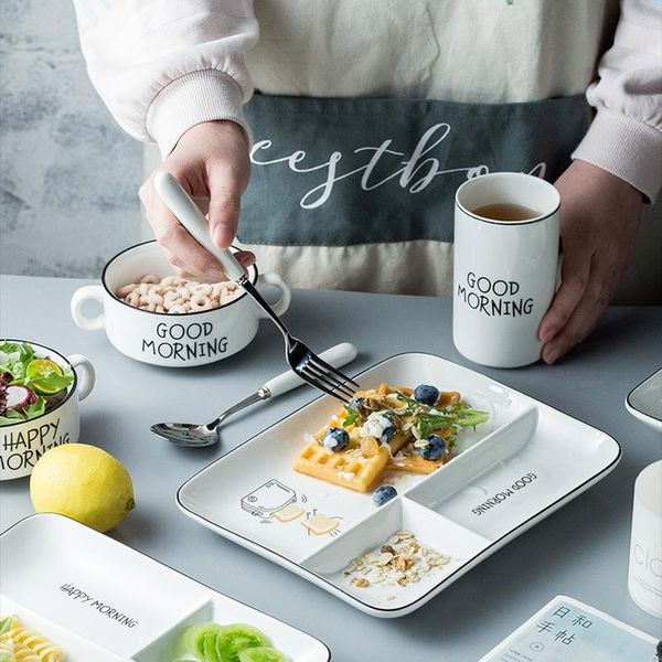 

dishes & plates porcelain dinner sets plate set kawaii nordic cartoon rectangle ceramic steak fruit dessert tray tableware
