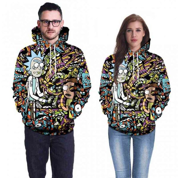 

fall 3d digital printing new pullover hooded fashion sweater straight, Black