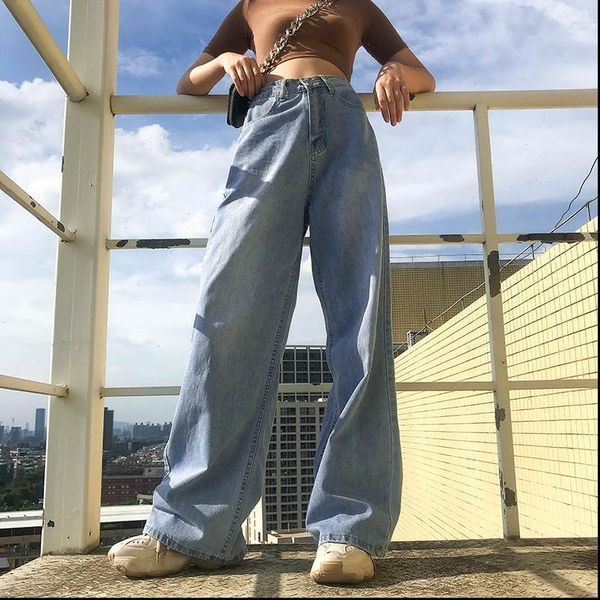 

high womens jean waisted wide leg baggy jeans 90s cargo aesthetic pants oversized trousers women autumn blue boyfriend pantalon femme