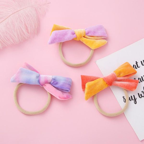 

korean bows velvet headbands for girls gradient tie dye plush hairband fashion children birthday gifts headwrap hair accessories, Slivery;white