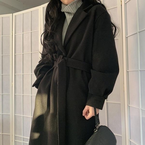 

women's wool & blends winter 2021 trendy hepburn style woolen coat wild korean version of the long black trend