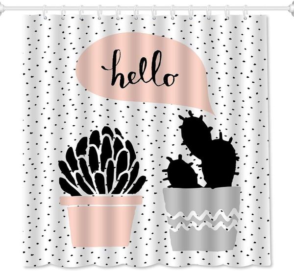 

black and white cactus shower curtain tropical hand drawn print plants design bathroom accessories waterproof & machine washable