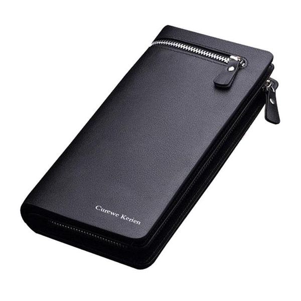 

curewe kerien business long designer mens leather wallet with man purse coin pocket card holder for male, Red;black