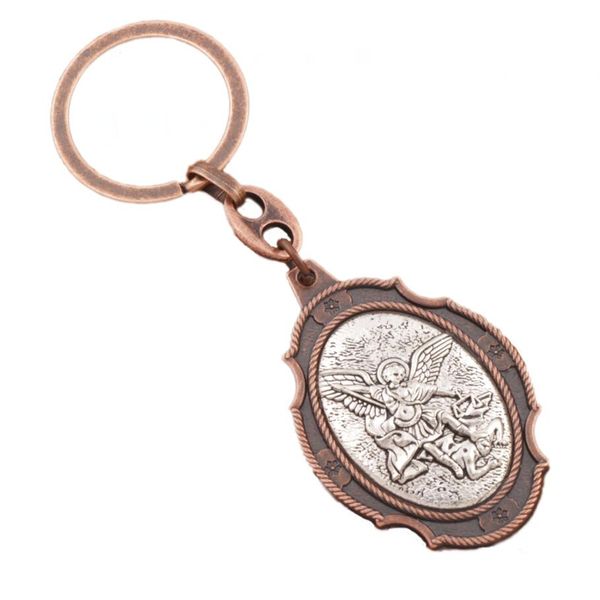 

catholic patron saint michael st. the archangel key rings 2 inch travel protection keychain k1746 12colors 12pcs/lot, Slivery;golden