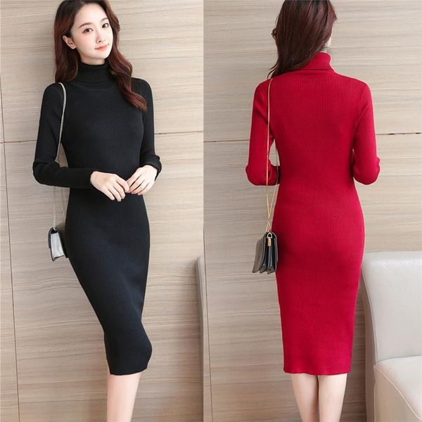 

women's sweaters spring and autumn sweater dress women slim long sleeve knitting dresses turtleneck bag hip skirts for womens ww5027, White;black