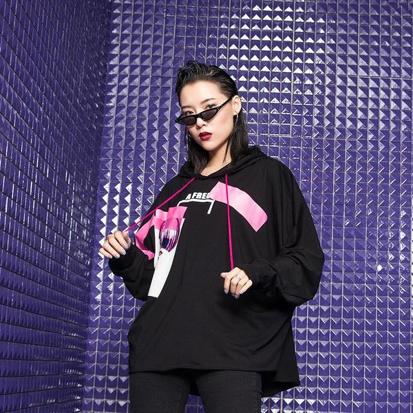 

women's hoodies & sweatshirts spring summer clothes for women pullover printing hooded sweatshirt personality bat sleeve casual large s, Black
