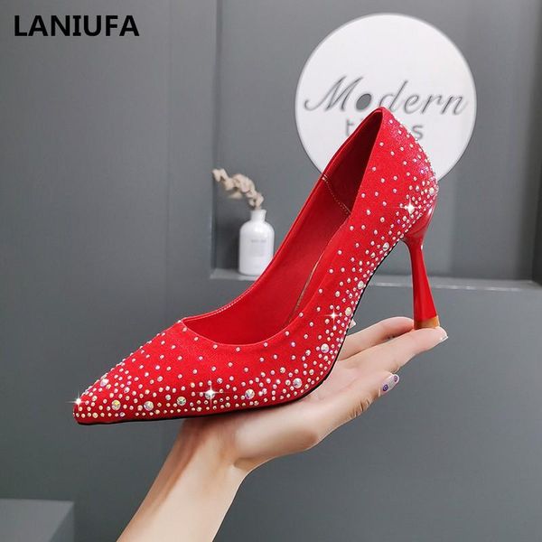 

dress shoes rhinestones pointed toe high heels women platform shallow slip on single wedding sandals mujer, Black