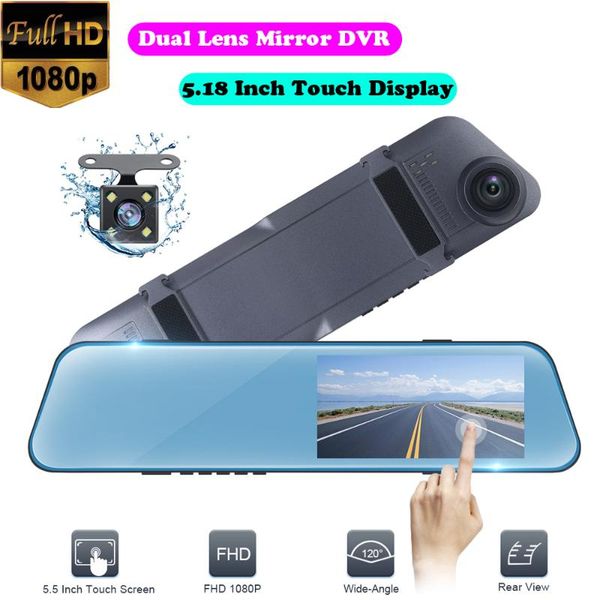 

car dvr mirror camera 5.18 inch touch display video recorder 170 degree g-sensor night vision dash cam with rearview dashcam dvrs