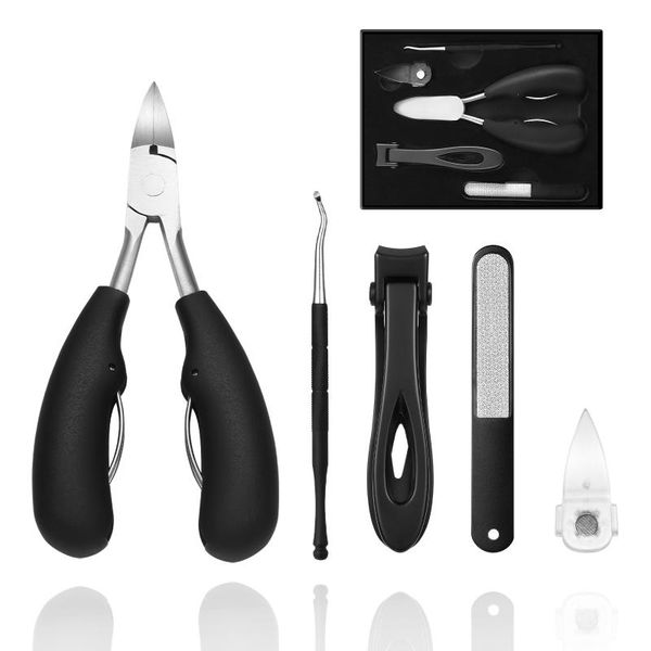 

nail art kits 5 pcs/set thick /half jaw / large clippers and stainless steel polish file chip catcher black nair tools kit