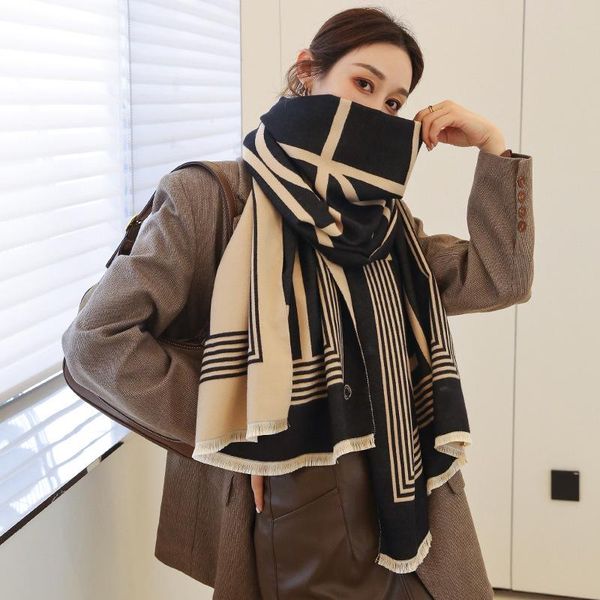 

scarves autumn winter double-sided women scarf cashmereÂ pashmina thick blanket ladies shawl all-match oversize female, Blue;gray
