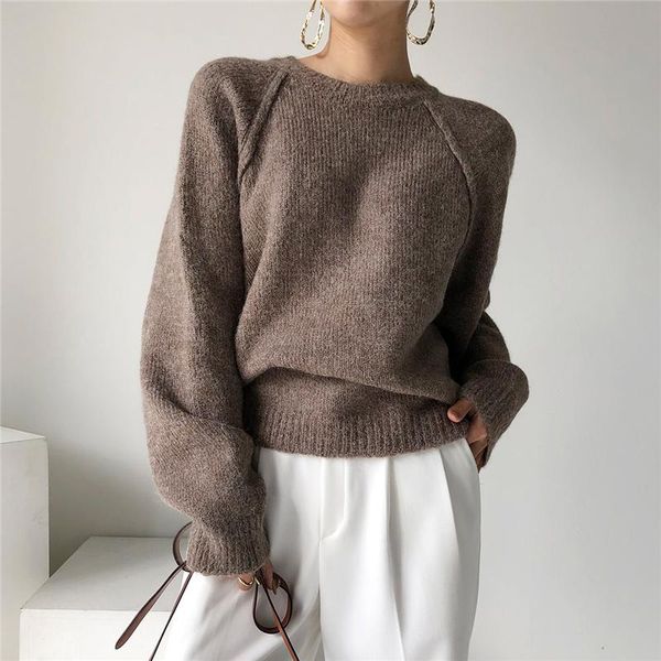 

hzirip 2021 spring autumn basic loose pullover warm winter bottoming sweater women elegant solid knitted sweaters women's, White;black