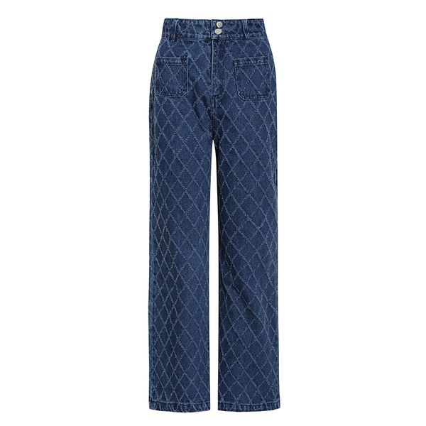 

jeans straight-line, large women's 2021 fashion chess leg looses denim pants for women with high waist pockets, Blue