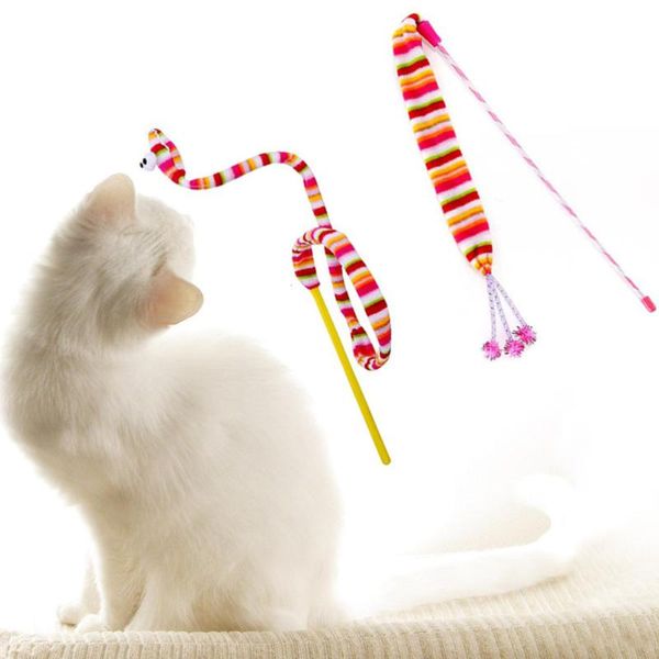 

cat toys 2pcs sticky rainbow ribbon with built in bell teaser and exerciser for kitten