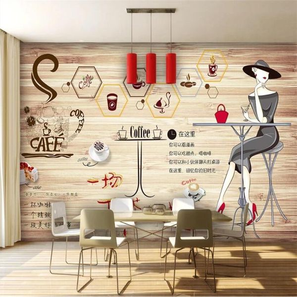 

wallpapers modern cafe wall paper 3d afternoon tea coffee restaurant snack bar industrial decor wooden board background mural wallpaper