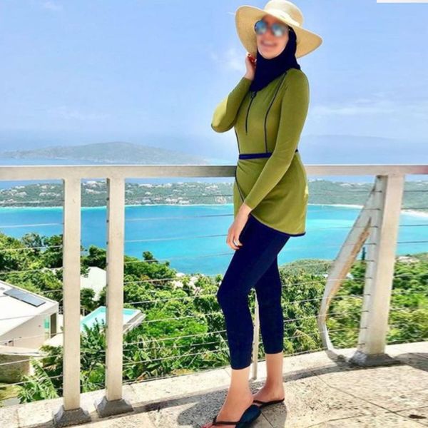 

swim wear 2021 long sleeves sport swimsuitburkini 3pcs with bra padding patchwork hijab islamic bathing suit
