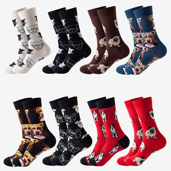 

men's socks combed cotton cartoon novelty dress happy funny animal harajuku, Black