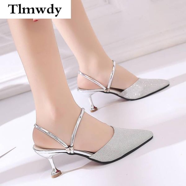 

summer sequined cloth high heels sandals women's slippers fashion casual shoes pointed pumps, Black