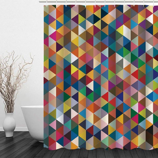 

shower curtain, abstract geometric colorful pattern for polyester fabric bathroom decor set with hooks w60 x l72 no255