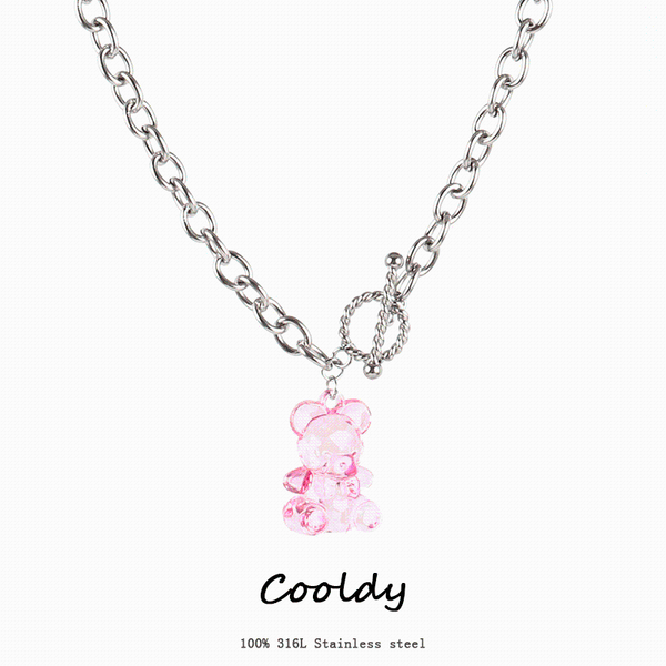 

pendant necklaces punk stainless steel necklace candy color gummy mini bear for women cute animal pendants jewelry, Silver