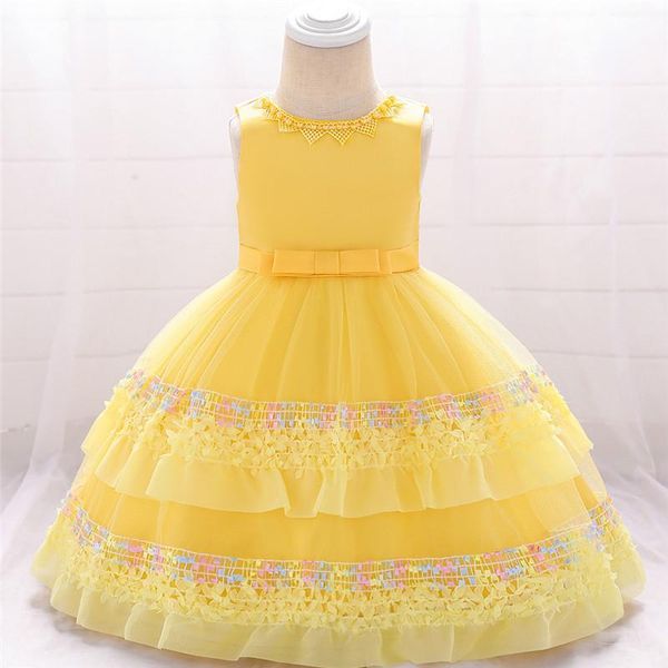 

girls baby dress lace princess full moon birthday fluffy flower girl girl's dresses, Red;yellow