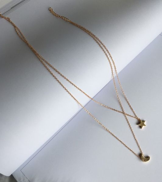 

korean moon star double clavicle chain short necklace fashion, Silver