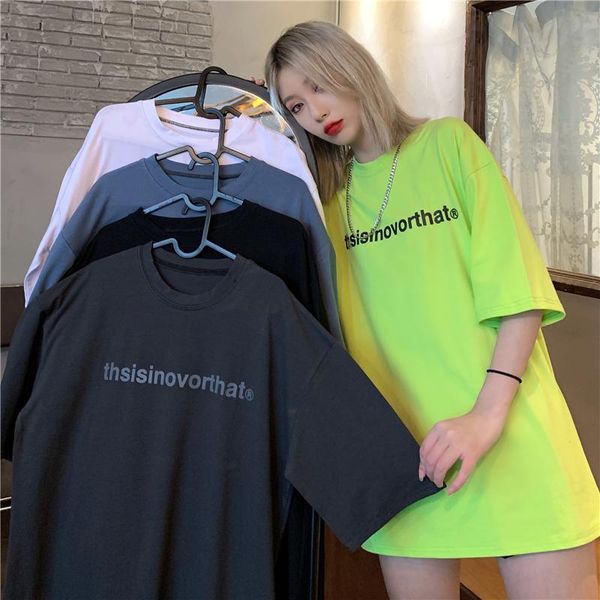 

summer loose short-sleeved casual spring and letter printing boys girls t-shirt women's, White