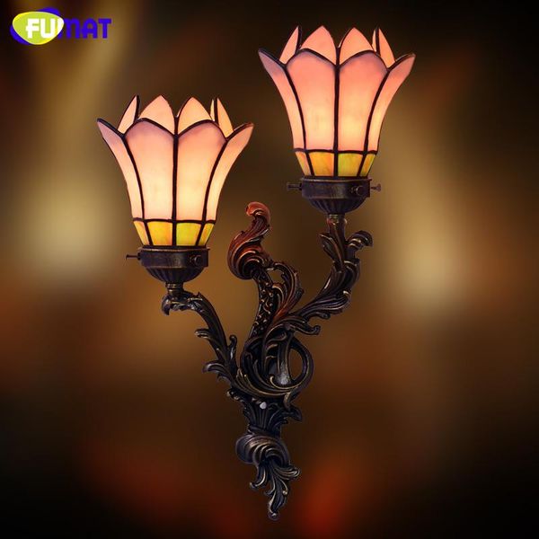 

wall lamp fumat sconce lights indoor lightings garden pink stained glass shade abajur corridor bar decoration mirror front