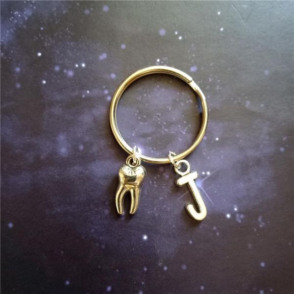 

keychains cute tooth keychain, human student initial charm, Silver