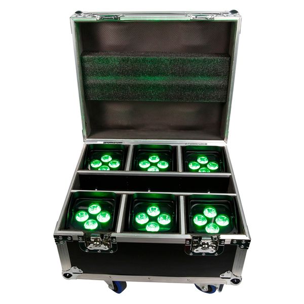 6IN1 Ricarica Flight Case-4X18W Proiettore par da discoteca a LED UPLIGHT alimentato a batteria per illuminazione DJ