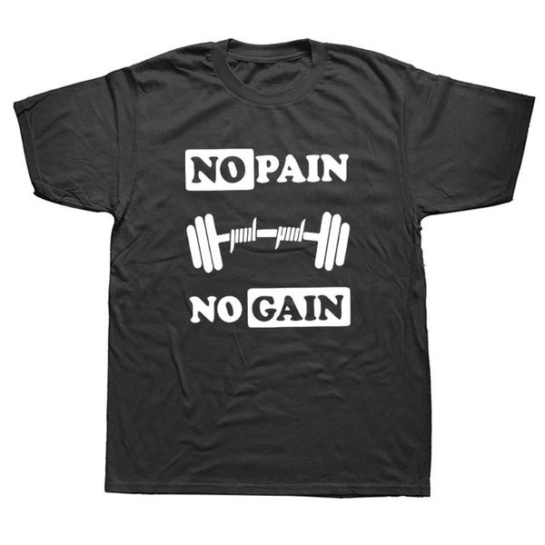 

men's t-shirts no pain gain bodybuilding t shirts birthday funny graphic fashion cotton short sleeve o-neck harajuku t-shirt, White;black