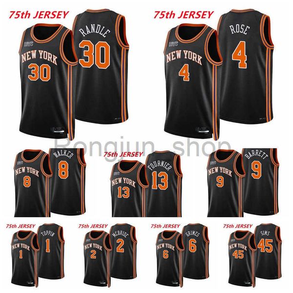 

2021-22 75th anniversary printed mens basketball julius randle derrick rose kemba walker evan fournier rj barrett mcbride sims grimes black