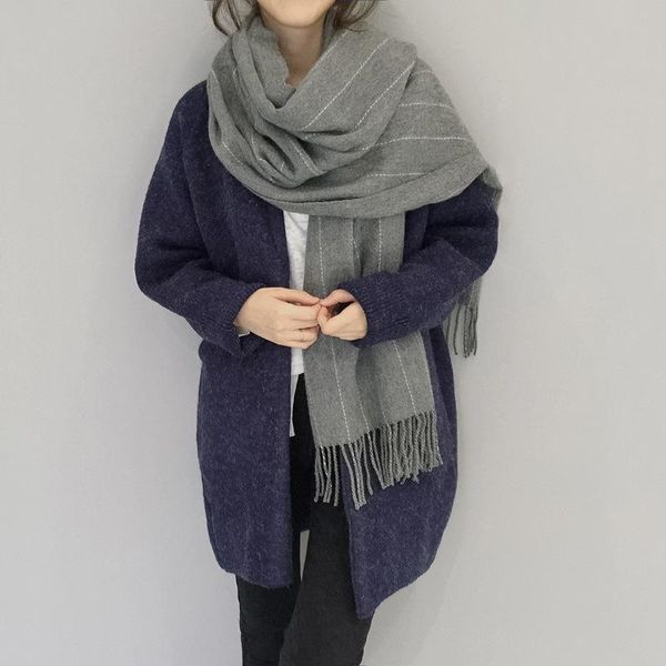 

scarves fall / winter warm dotted line texture tassel must keep scarf versatile shawl wholesale cosplay designer, Blue;gray