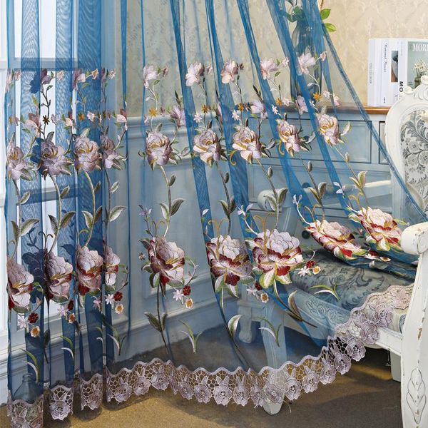 

curtain & drapes luxury europe for living room embroidery floral sheer blue lace bottom mesh fabric window drape blinds s405#e