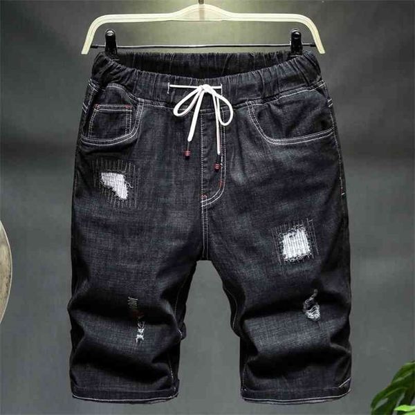

plus size 6xl 7xl 9xl 10xl men's ripped loose denim shorts summer black blue drawstring short jeans male brand clothes 210713, White;black