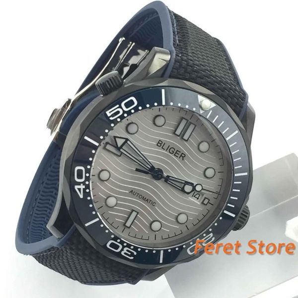 

wristwatches 41mm watch fashion black pvd case white dial blue ceramic bezel sapphire glass date miyota 8215 automatic mens, Slivery;brown