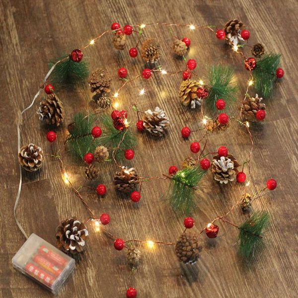 

party decoration 220cm red berry christmas garland lights led copper fairy pinecone string for xmas holiday tree home