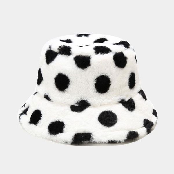 

wide brim hats 40# polka dot printed winter thick bucket basin warm hat for women men flat cap soft lamb cashmere warmer bonnet, Blue;gray